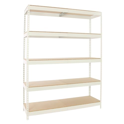 Simon Rack Estantería Industrial, 3000x1500x450 mm, 600 kg de Punto Flexión, 5 Estantes Madera, Estantería Garaje, Blanco/Madera - Simonforte