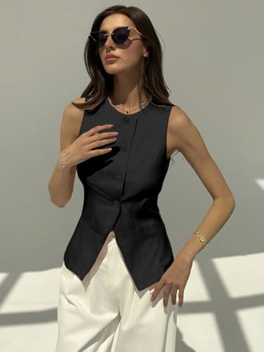 Image of Aahwan Brown Solid Modern Sleeveless Fitted Waist Slim Round Neck Blazer& Top for Women's & Girl's