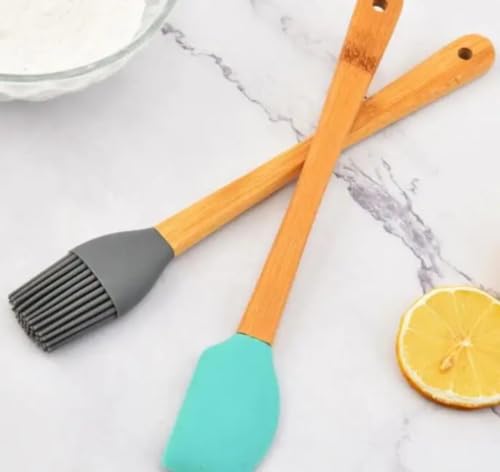 Image of Dribble Mini Silicone Spatula Set with Bamboo Handles | 5-Piece Non-Stick Heat Resistant Kitchen Utensil Set | Food Grade Silicone Cooking Spatulas for Baking, Mixing, Scraping & Cooking