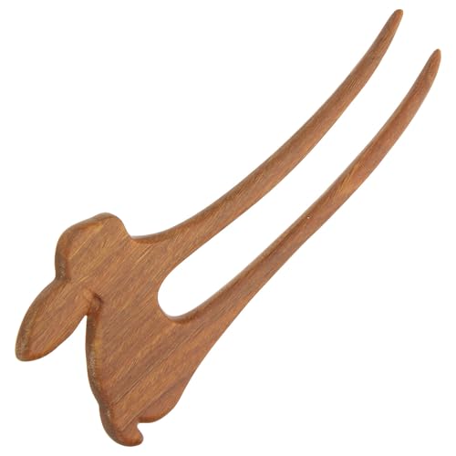 Palillo de pelo retro de madera con diseño de conejo y horquilla vintage para mujer