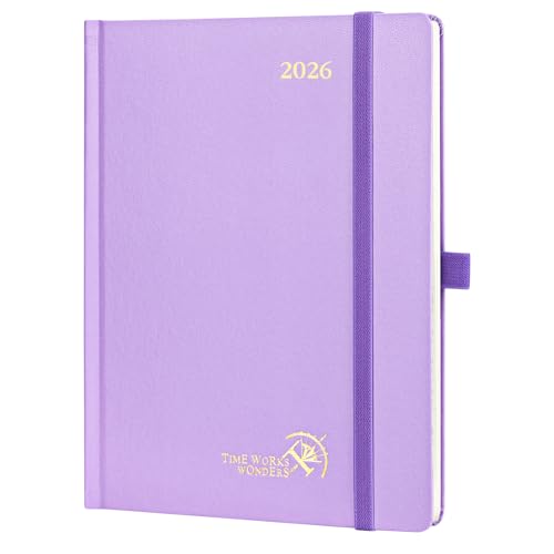POPRUN 2026 Planner (Medium Size 8.5''x 6.5'' Hardcover) - Daily Weekly and Monthly Calendar Agenda 2026 Appointment Book with Hourly Time Slots, Monthly Tabs, 100 GSM - Violet