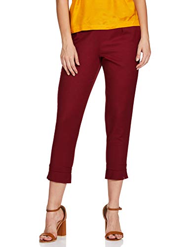 Image of BIBA Cotton Blend Solid Regular Casual Pants