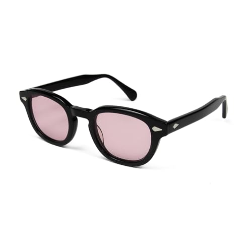 Lunettes de soleil rondes contre l'éblouissement en acétate résistant noir et rose