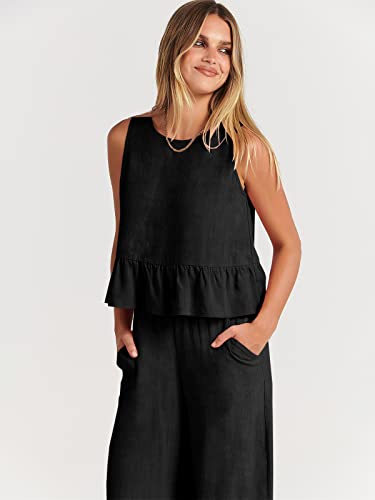 Anrabess 2 Piece Outfits For Women Summer Vacation Plus Size Sleeveless Linen Crop Tank Top Casual Matching Lounge Sets Comfy Tracksuits Long Pants Jumpsuits 2023 Fashion Clothes 817Heise-Xxl #TOP6
