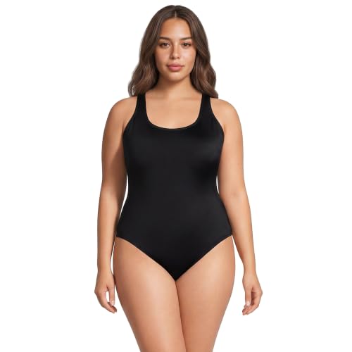 Lands End Womens Tugless X-Back One Piece Swimsuit 16 Black
