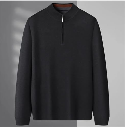 Vsadsau Men Large Crew Neck Sweater Knitted Half Zipper Sweater Solid Pullover Long Sleeve Jumpers2