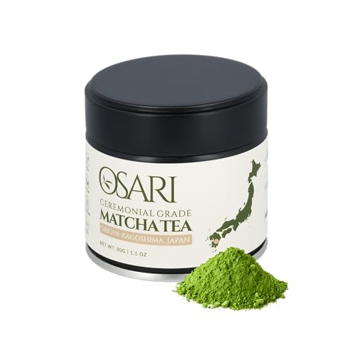 OSARI Matcha Ceremonial - Primera cosecha de Kagoshima, Japón - 100% puro, analizado en laboratorio - Molido en piedra, rico en antioxidantes - Para matcha latte y té (30 gramo)