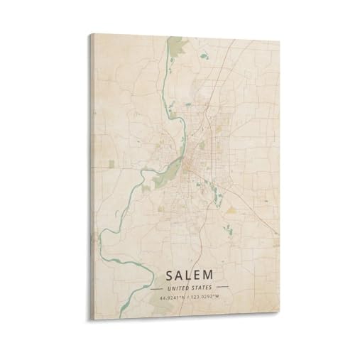 LZTEN Salem - Poster con mappa degli Stati Uniti, stampa vintage, su tela, decorazione artistica da parete, per camera da letto, ufficio, camera da letto, regalo, 30 x 45 cm