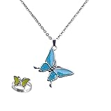 swqfzki Color Changing Butterfly Mood Necklace Emotion Feeling Pendant Necklace Adjustable Size Mood Ring 2pcs