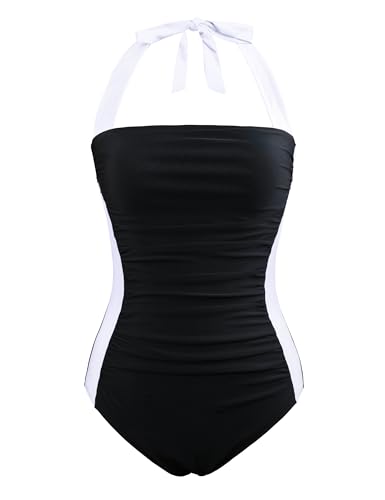 Hilor Women's Swimsuits Bandeau Tummy Control One Piece Bathing Suits Halter Slimming Monokini Swimwear2