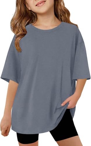 Image of ZDC Girls Short Sleeve T Shirts Kids Summer Oversized Tops Trendy Crewneck Basic Tees 5-14 Years