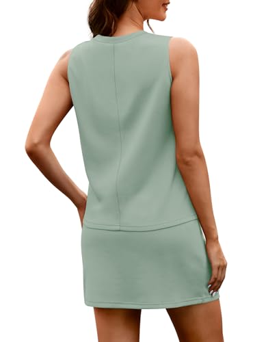 Image of WIHOLL Two Piece Skirt Sets for Women Summer Vacation Outfits Tennis Skirt Crew Neck Top Versatile Lounge Sets