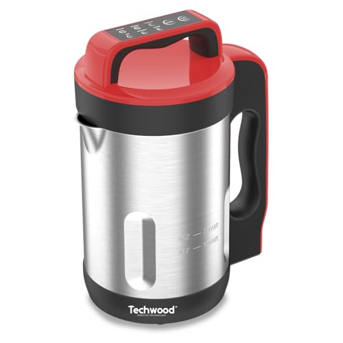 Blender Chauffant - Techwood TSM-1655 - Capacite 1.6L Soupe Veloute Compote Maintien au Chaud 1000W Inox - Coloris Rouge