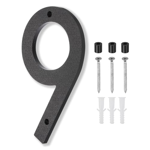 Numéro de maison 9 noir 10 pouces PATIKIL avec vis de fixation