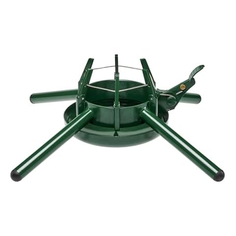 Krinner - Tree Genie Steel - Single Cable Operation, Foot Press Easy Setup, 4 Stabilizer Feet, Up to 15 Feet Live Trees - Christmas Tree Stand, Green Cover