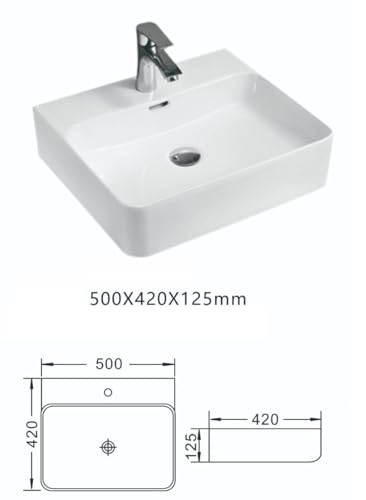 Eckiges Design Handwaschbecken hochwertige Keramik modern & stilvoll durch dünnen Rand 50 x 42 cm Waschtisch Wandhängend