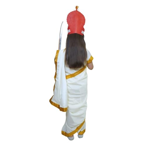 Image of Kaku Fancy Dresses Silk, Polyester Parvati Mata Costume Kids Fancy Dress for Religious Events School Plays Cultural Performances - Cream /Golden, 5-6 YEARS, Girl