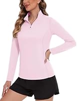 TACVASEN Damen UPF 50+ Rash Guard Langarm Atmungsaktiv Langarmshirts Leicht Sweatshirt mit 1/4 Reißverschluss (L, Rosa)