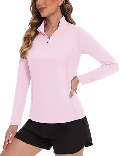 TACVASEN Mujer Cremallera 1/4 Shirts Crema Solar UPF 50+ Mangas Largas