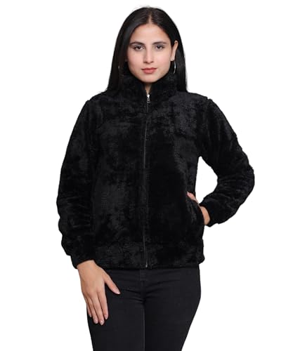 Image of Women's Ultra-Soft Plush Fleece Winter Jacket with High Neck & Full Front Zipper | Warm Cozy Fur Coat for Casual, Travel, Outdoor & Daily Cold Weather Wear