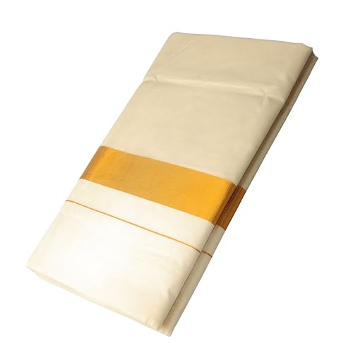 MAT Kuthampully Kerela Onam Wear Kasavu Kattikara Floura Jari Woven Cotton Set Mundu Saree For Women | With Blouse 6.25 Meters