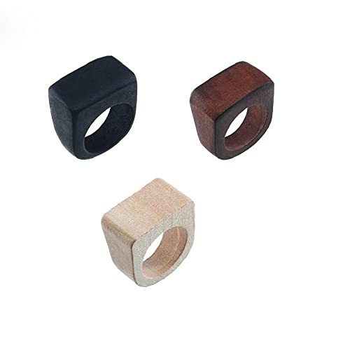 Original Natural Wood Rings Handmade Retro Geometric Round Statement Rings Vintage Bohemia Wooden African Ethnic Ring Jewelry for Women-brown4
