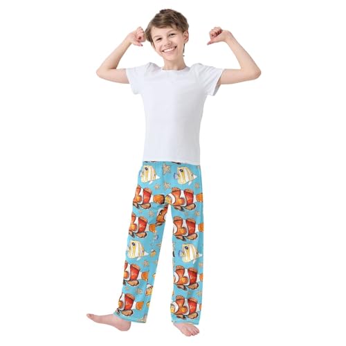 ZZKKO Yellow Red Fish Starfish Marine Boys Pants for Kids Jogger Pants with Pockets S-XL2