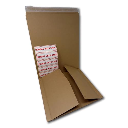 EPOSGEAR 12" Record LP Strong Peel and Seal 150gsm B-Flute Corrugated Board Card Manilla Brown Envelopes Mailers 325mm x 325mm x 1-65mm with Free Handle with Care Labels - Can Hold up to 15 LPs (10)