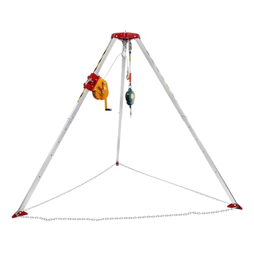 Confined Space Tripod Kit, 1200lbs Winch Rescue Tripod with Fall Arrester Confined Space Rescue Tripod Height Adjustable 65.62ft Wire for Down Wells, Road Construction, Fire Rescue