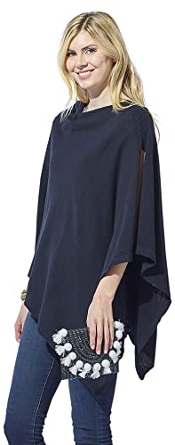 Image of Hadley Wren Women's Classic Colorblock Everyday Cotton Poncho, Black Solid Solid