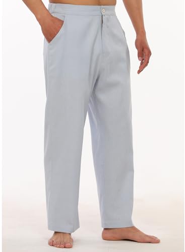 Mens Lightweight Cotton Linen Pants Elastic Drawstring Waist Trouser Casual Loose Fit Yoga Beach Pants Light Grey L2