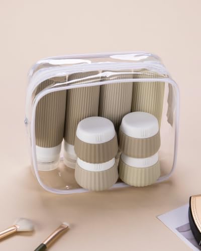 Image of Mrsdry Travel Bottles for Toiletries 8 Pack, Tsa Approved Travel Size Toiletries 3 oz, Travel Containers for Toiletries, with Clear Bag, Leak Proof Silicone Squeezable Travel Essentials Creams Jars