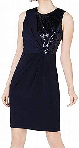 Jessica Howard Women's Sleeveless Sequin-Top Sheath Dress Navy Size 14