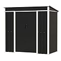 AOBABO Metal Outdoor Utility Tool Storage Shed with Roof Slope Design, Door and Lock for Backyards, Gardens, Patios and Lawns, Black, 5'x3'