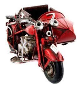 Réplique Moto Side Car Ancien de Collection - Vintage rétro - en métal - 19 cm (Rouge)
