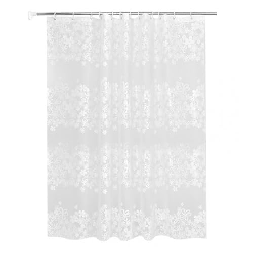 Romcade Shower Curtain 180 * 180cm Clear Mould Proof Resistant Transparent Bathroom with White Little Flower PEVA Waterproof for Home Hotel Dormitory Decoration