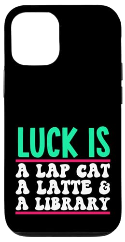 Luck Is A Lap Cat A Latte & A Library Paw Paperback Cafe Coque pour iPhone 12/12 Pro