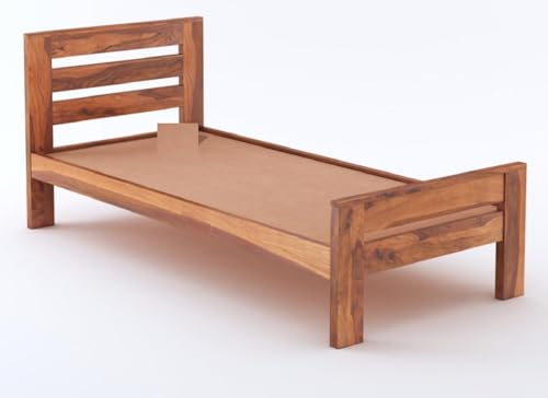 Image of BM WOOD FURNITURE Single Size Sheesham Wood Bed for Bedroom with 2 Years Warranty | Office Furniture | Living Room Cot | Wooden Bed | Daybed |Traditional Beds | Bedroom Furniture | Natural Finish