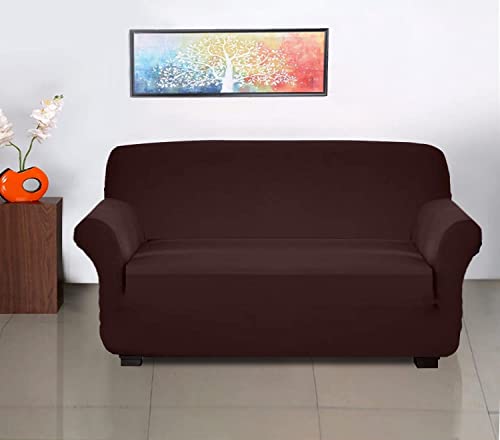 Image of Gurnoor Universal Triple Seater Sofa Cover Big Elasticity Cover for Couch 140 GSM Sofa Slipcover (Plain Brown, 185-230cm)