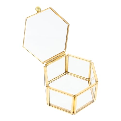 WATIIFUFU 軽奢製六角形ジュエリーボックス 小型透明収納ケース アクセサリー整理用 コンパクトで丈夫な宝箱 ゴールドカラーでドレッサーを