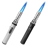 2 mecheros de gas recargables: encendedor de metal resistente al viento con bloqueo de seguridad y llama ajustable, encendedor para cocina, barbacoa, velas, camping, sin gas (negro/plata)