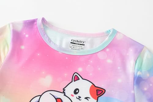 CYCHELRY Tie Dye Bunny Pajamas for Tween Girls Short Sleeve Big Kids PJS Sets Matching Clothes Size 6-162