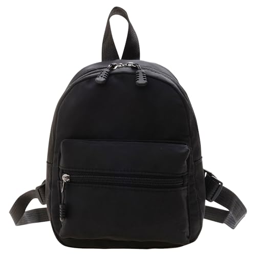 Mayoii Kleiner Rucksack für Damen, leichter Nylon-Mini-Tagesrucksack mit verstellbarem Riemen, lässige Umhängetasche mit Fronttasche für Reisen, Einkaufen, täglichen Gebrauch, Schwarz , 36