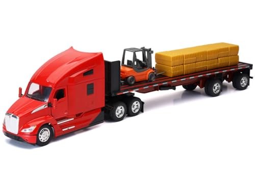 Modelo a escala 1:32 Camión T680 rojo con remolque NewRay
