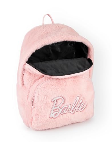 Barbie Ladies Fluffy Backpack | Womens Classic Patch Logo Teddy Bear Rucksack Bag in Pink | Adjustable Straps & Spacious4