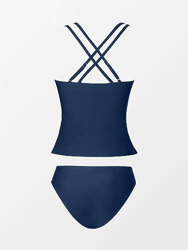 Cupshe Women Tankini Swimsuits V Neck Ruched Tankini Top Cross Back Two Piece Bathing Suit Tummy Control, M Blue #TOP5