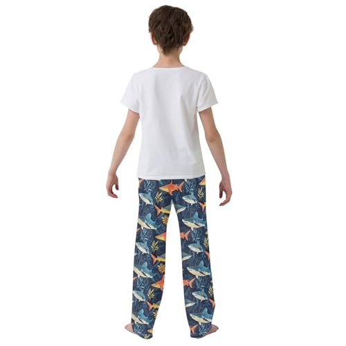 Boys' Pants Ocean Pastel Sharks Blue Orange Long Bottoms Jogger Pants Elastic Waist Trousers with Pockets S-XL3