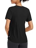 baleaf Women's Short Sleeve Workout Shirts Loose Fit Yoga Athletic Tops Lightweight Moisture Wicking Running T-Shirts Black M