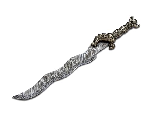 Empire - 18.5 Inch Long Handmade Damascus Steel Double Edge Short Dragon Sword with Sheath - Zinc Grip - Sharpe Edges - Hunting Sword - Hand Forged Fantasy Sword - Best Gift for Him