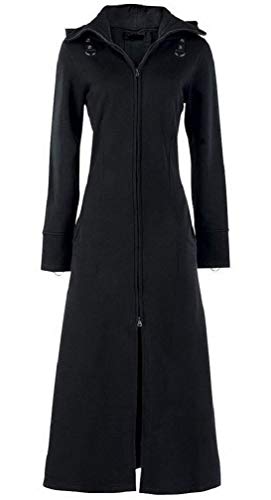 Darkrock Women's Black Fleece Long Zip Up Hooded Raven Steampunk Coat/Jacket With Pockets